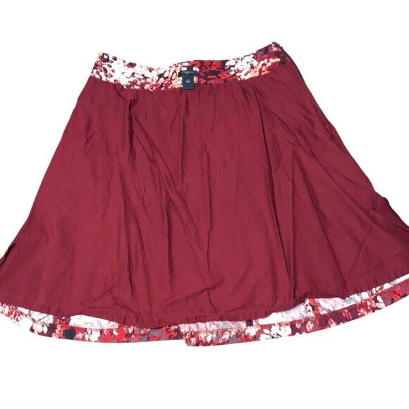 Ann Taylor Women's Burgundy Abstract Floral Print A-Line Cotton Skirt - Picture 4 of 8